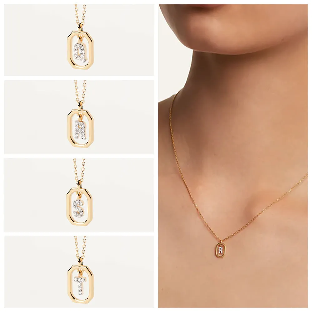 Trendy and hot-selling 18k gold English letter micro-paved zircon pendant color-coded gold-plated light luxury necklace