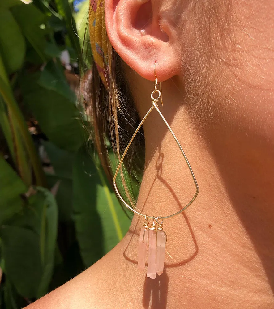 Triangle Hoop Earrings with Triple Crystals