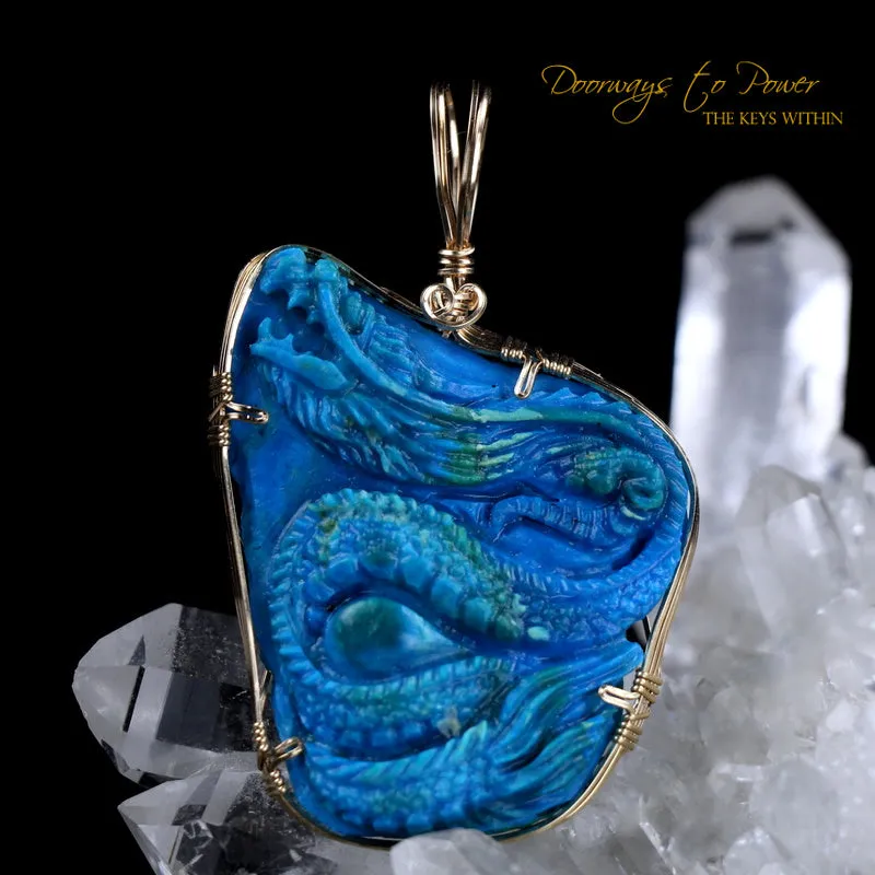 Turquoise Dragon Crystal Pendant 14k Gold