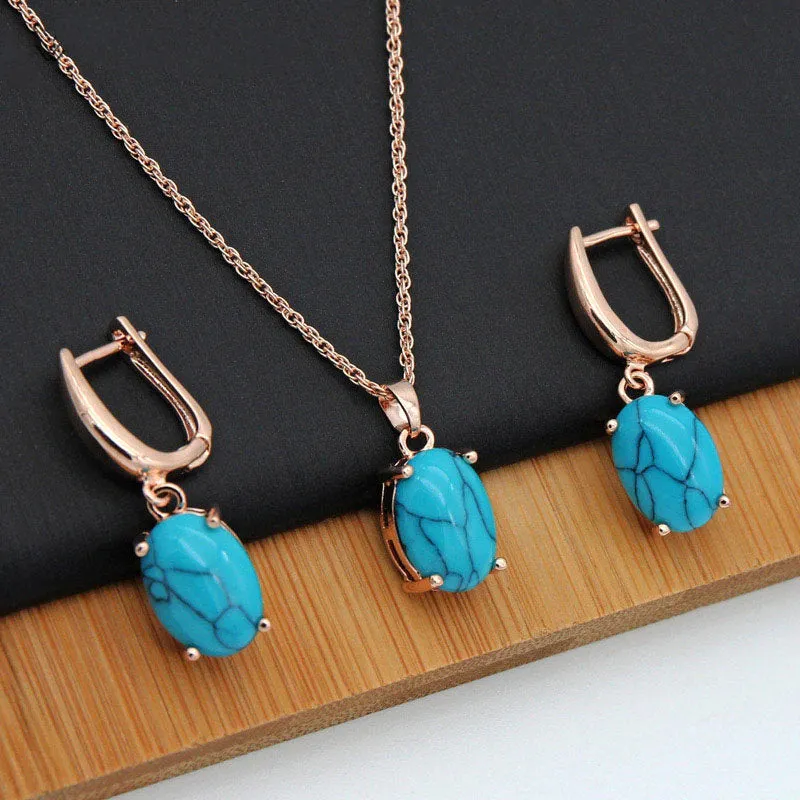 Turquoise Necklace and Earring Set, Teardrop Gift, Festival, Hippie, Gift for Girl, Grunge Jewelry, Beach, Hippie Jewellery, Dainty Pendant