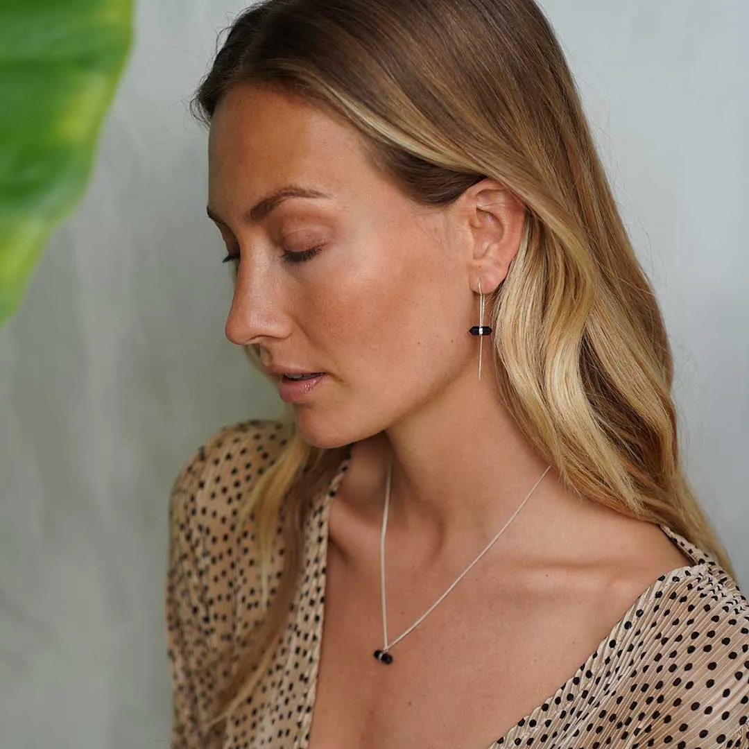 Unity Silver Earrings with Double-Terminated Obsidian Crystal