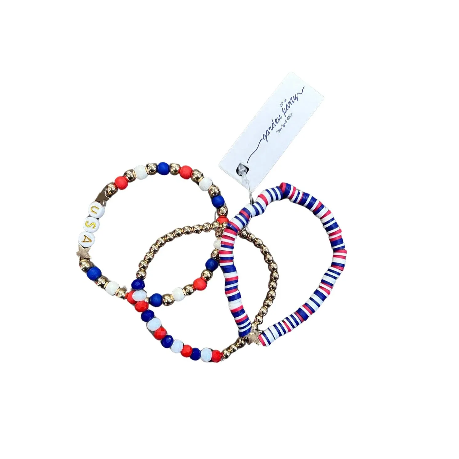 USA Red, White, & Blue Fimo beaded Bracelet 3 Pack