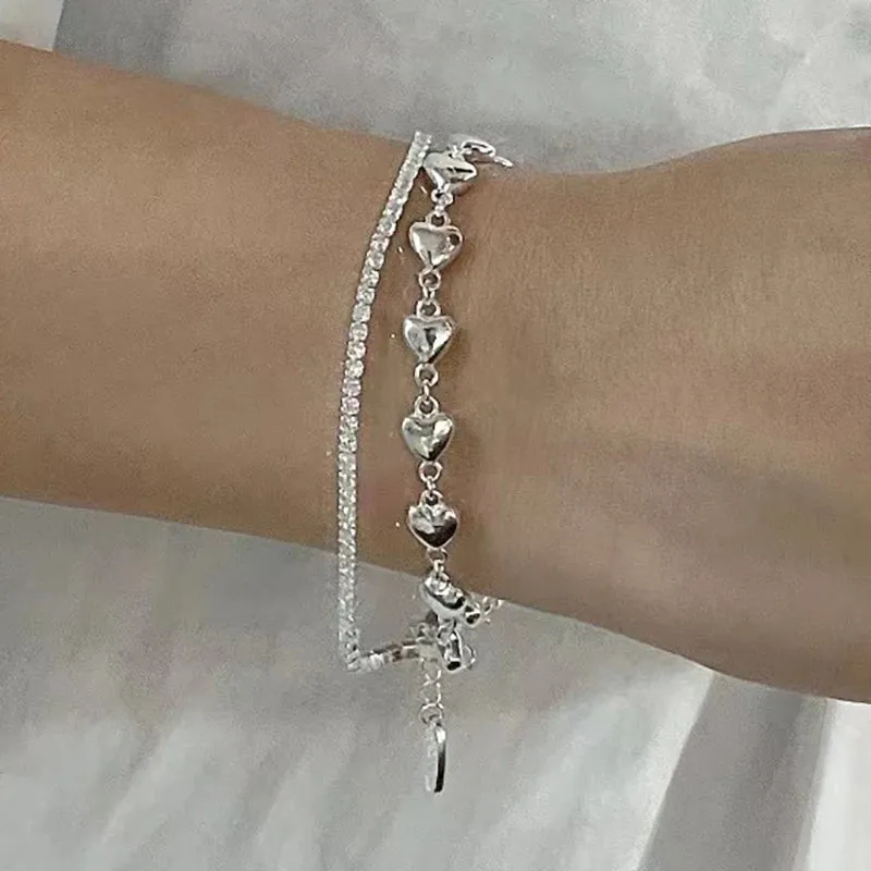 VAIGE Elegant Double Layered Silver Chain Bracelet with Cubic Zirconia