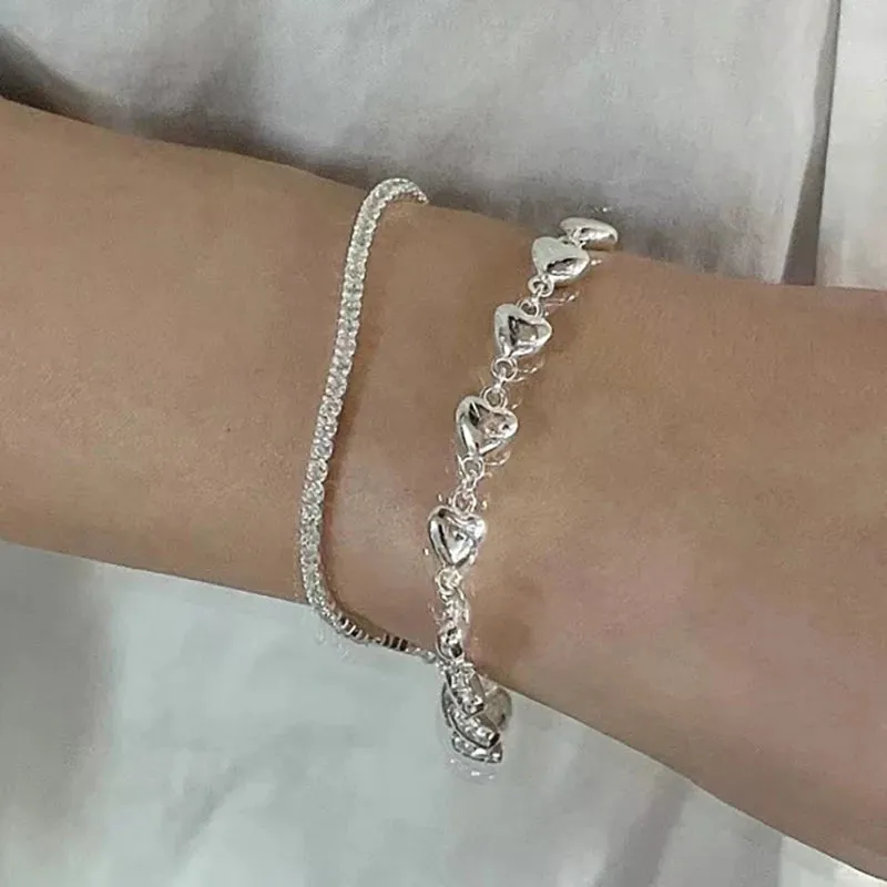 VAIGE Elegant Double Layered Silver Chain Bracelet with Cubic Zirconia