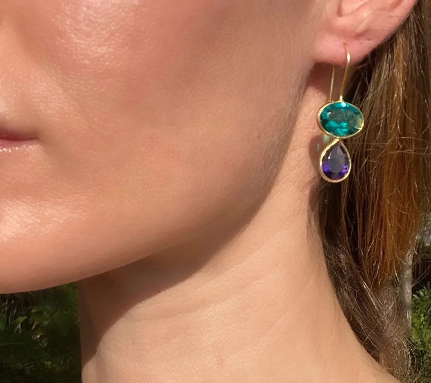 Valencia Teardrop Earring- Teal & Violet Gold