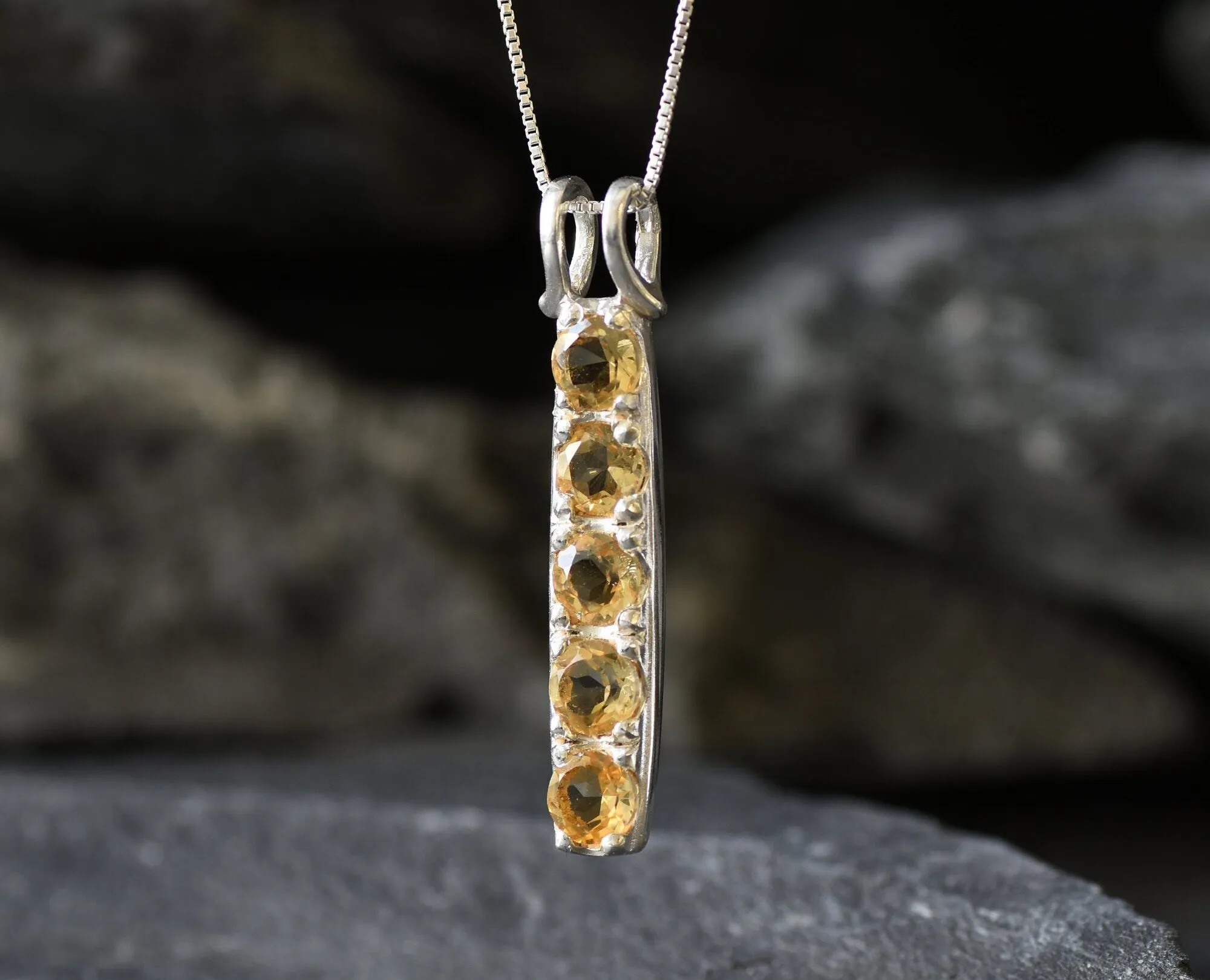 Vertical Citrine Pendant - Real Citrine Necklace - November Birthstone Necklace