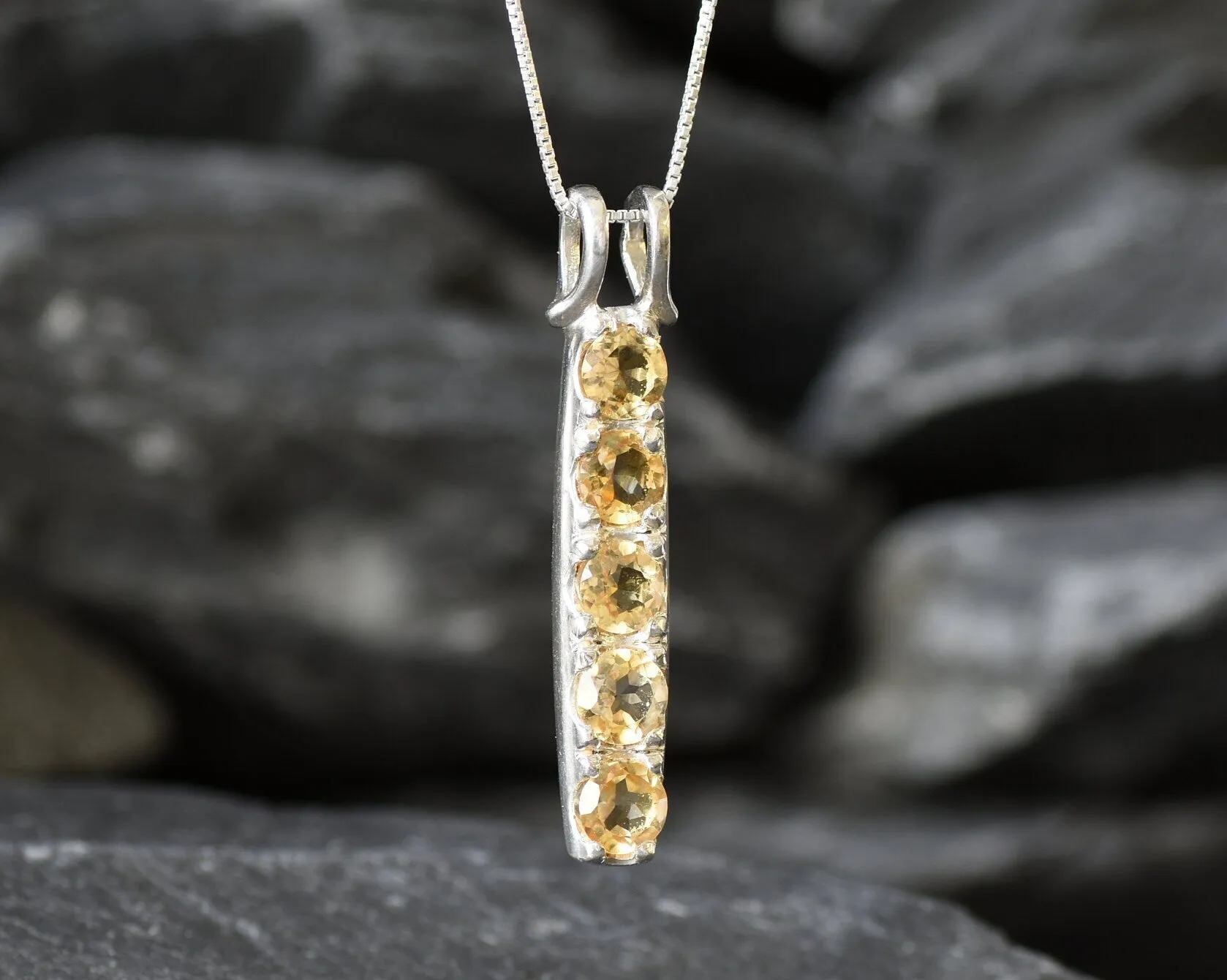 Vertical Citrine Pendant - Real Citrine Necklace - November Birthstone Necklace