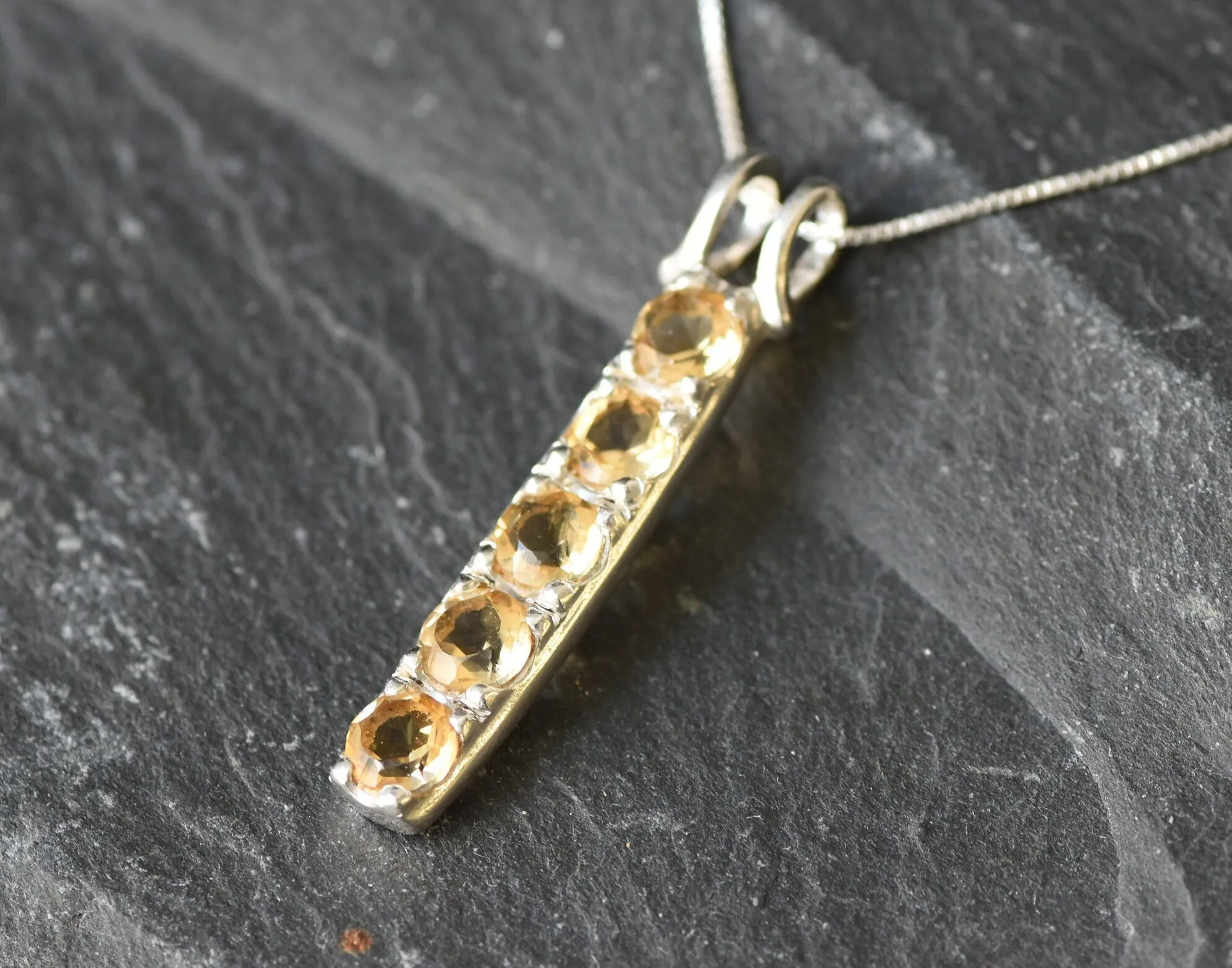 Vertical Citrine Pendant - Real Citrine Necklace - November Birthstone Necklace