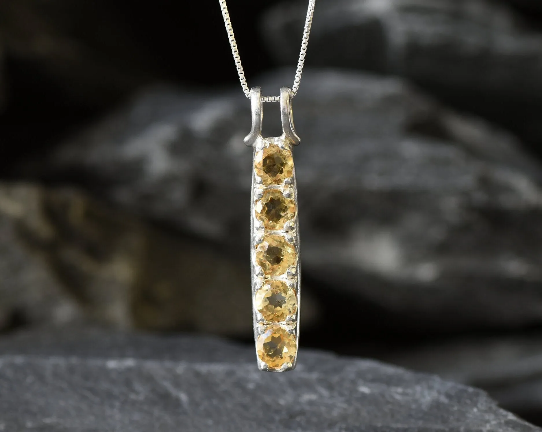 Vertical Citrine Pendant - Real Citrine Necklace - November Birthstone Necklace