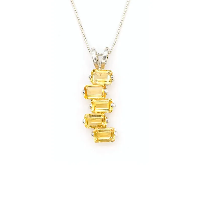 Vertical Citrine Pendant - Yellow Baguette Necklace - November Birthstone Necklace