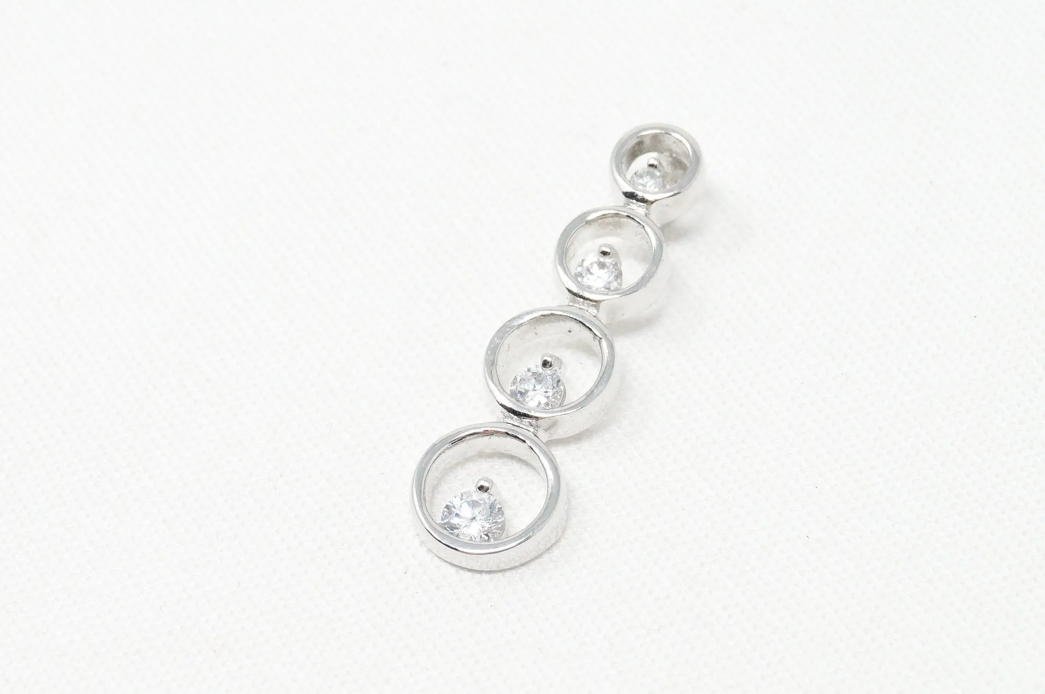 Vintage Art Deco Cubic Zirconia Circles Bubbles Sterling Silver Necklace Pendant