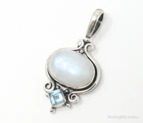 Vintage Blue Topaz Large Moonstone Sterling Necklace Pendant