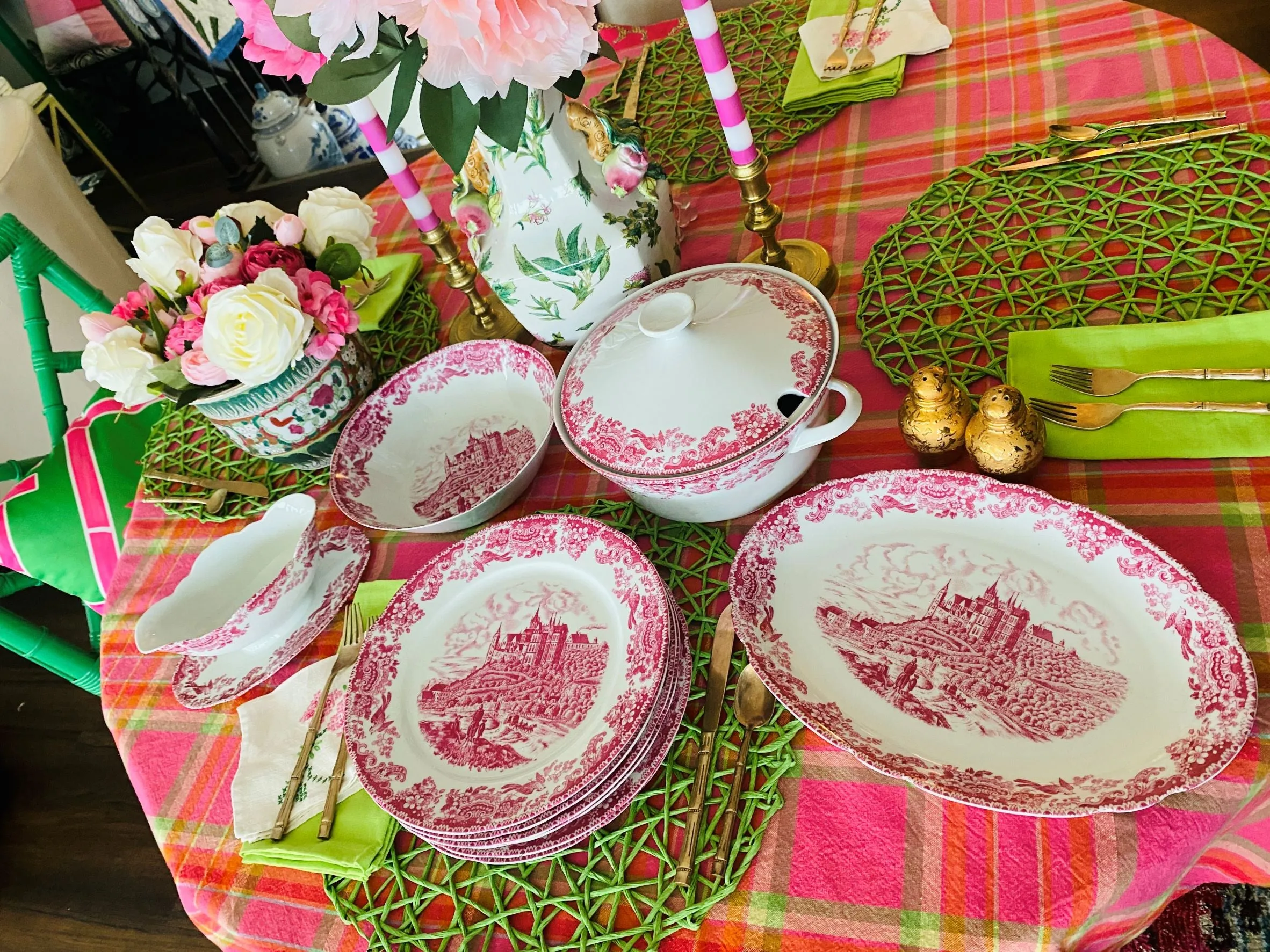 Vintage China - 11 Piece Set of Vintage 1960's Bavarian Pink Diadem China