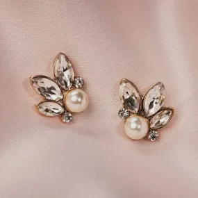 Vintage Crystal Earrings: Leaf And Pearl Stud Earrings