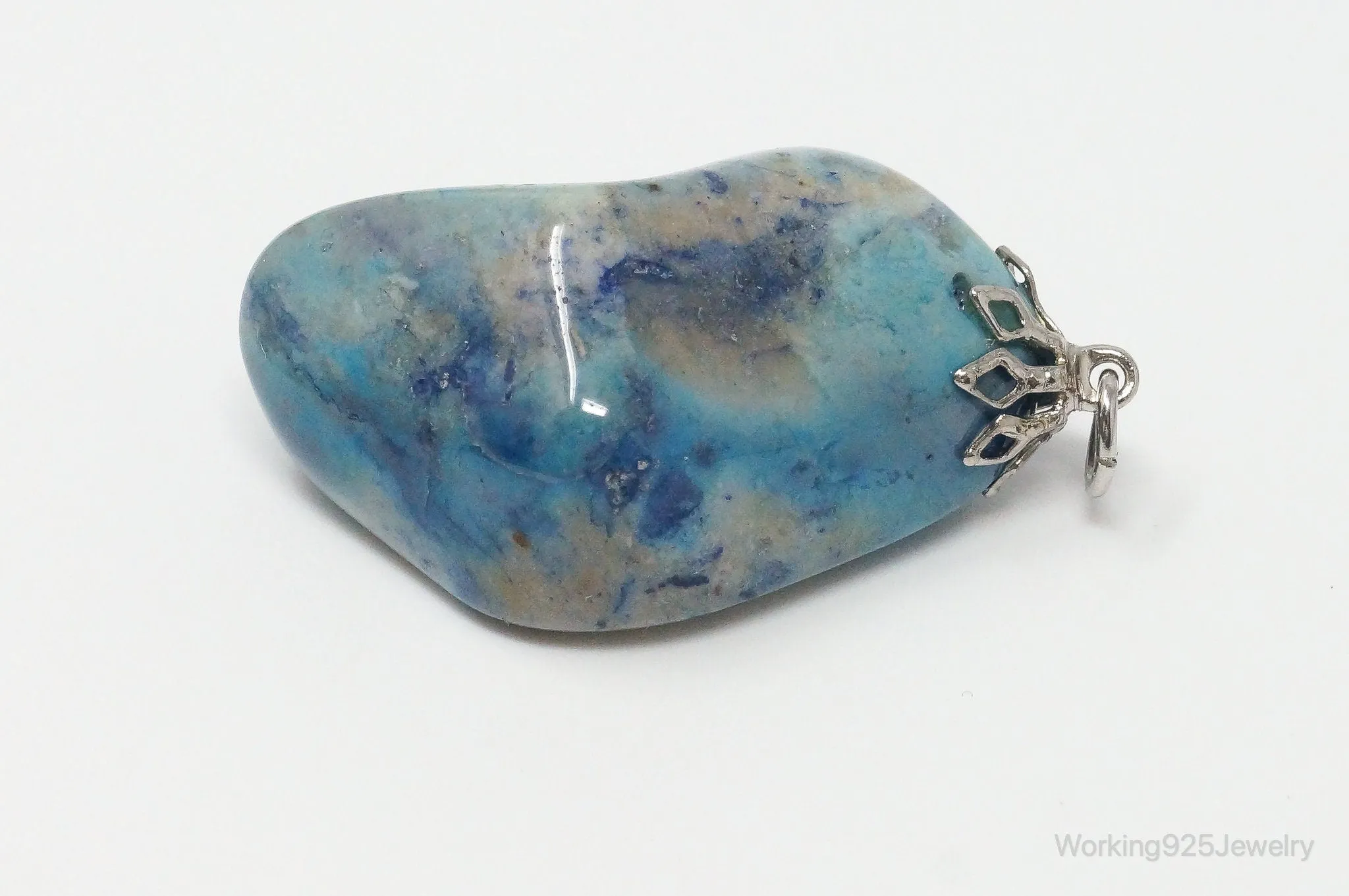 Vintage Large Blue Agate Necklace Pendant