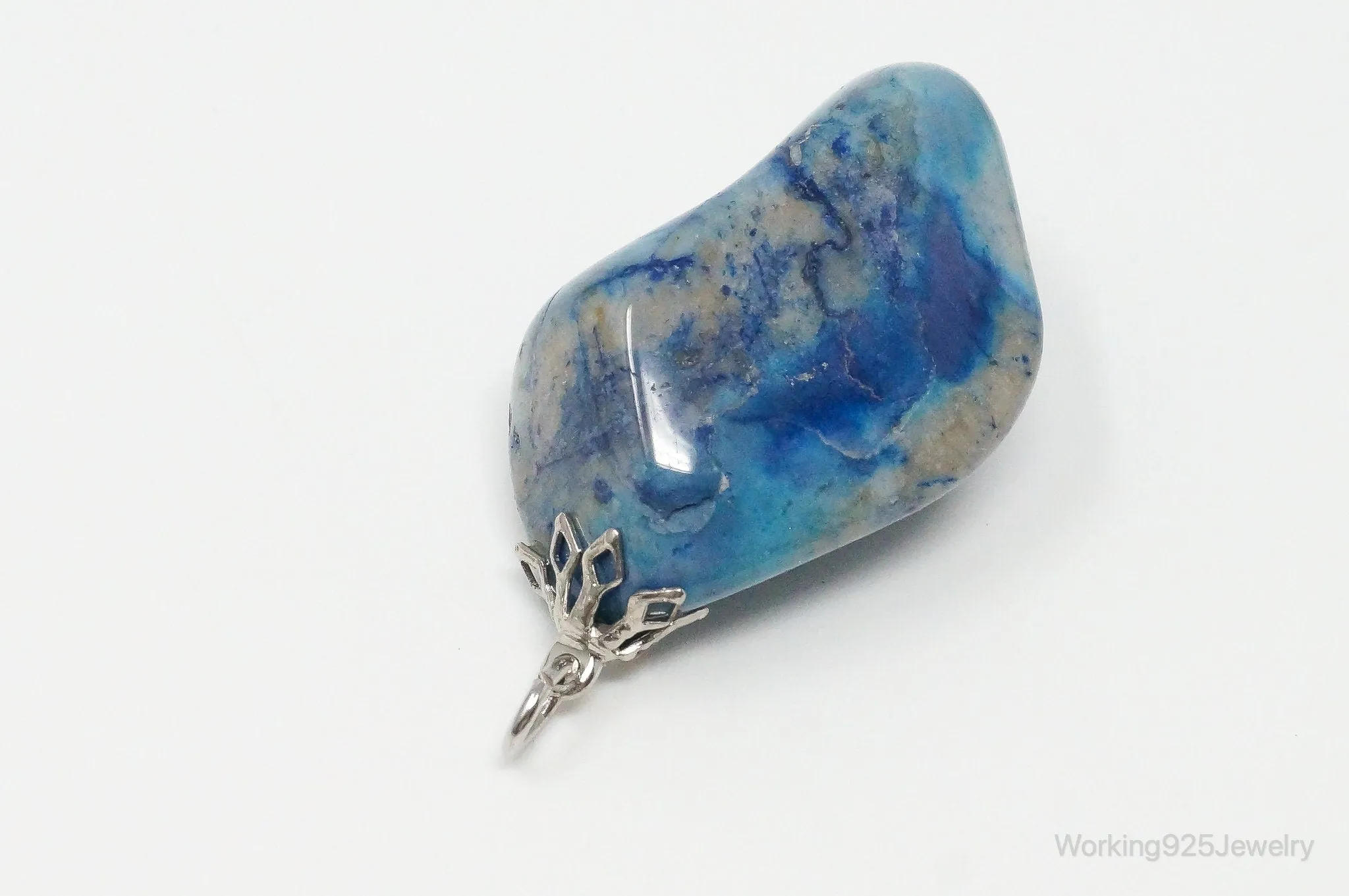 Vintage Large Blue Agate Necklace Pendant