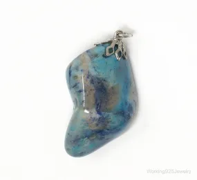 Vintage Large Blue Agate Necklace Pendant