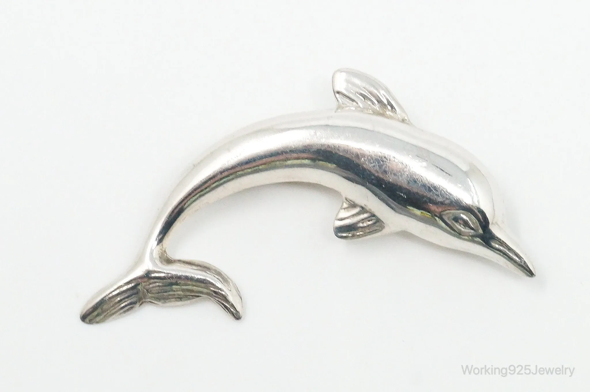 Vintage Large Dolphin Sterling Silver Brooch Pin Pendant