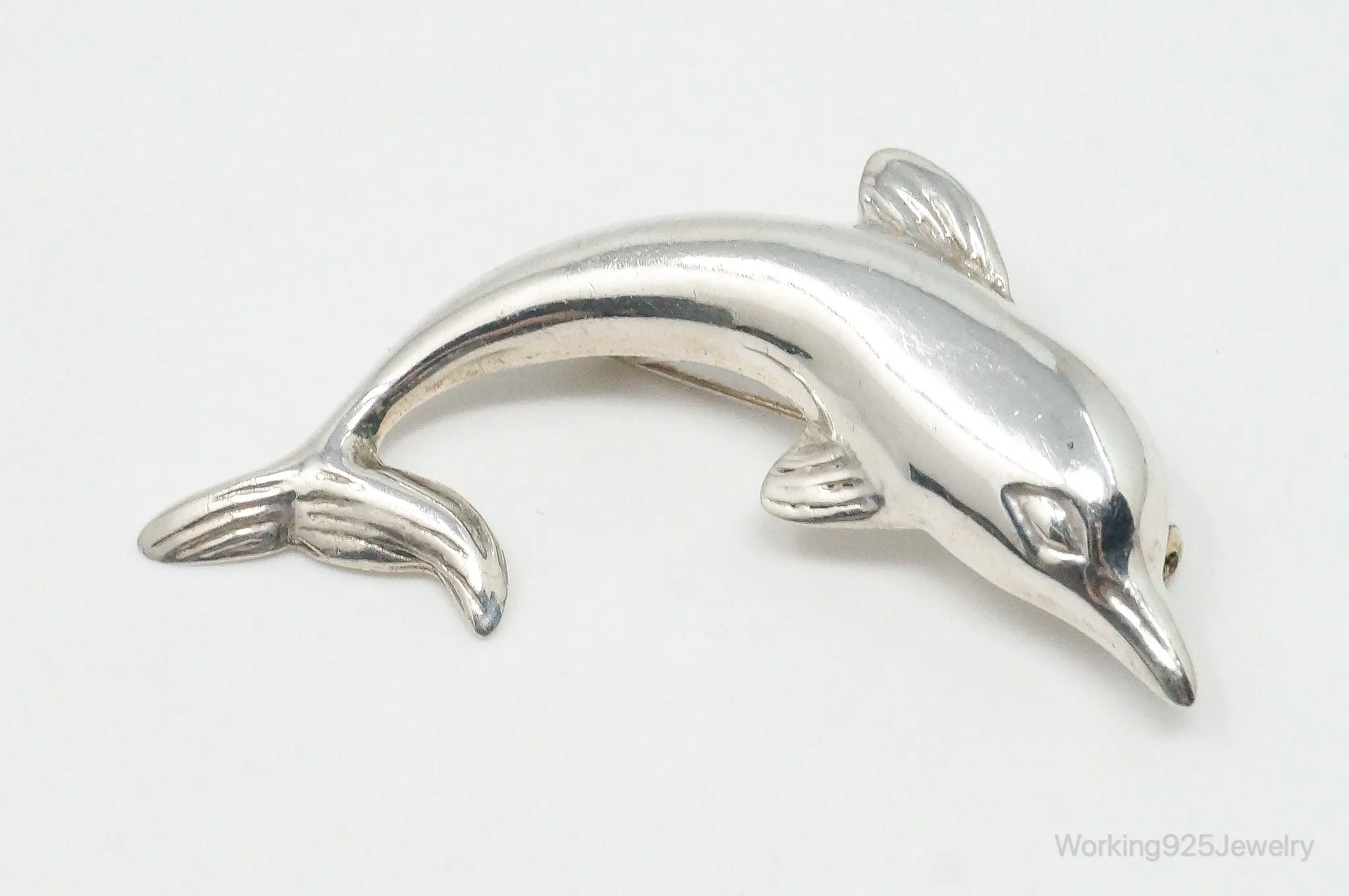 Vintage Large Dolphin Sterling Silver Brooch Pin Pendant