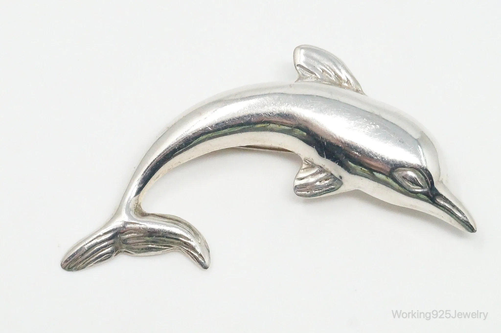 Vintage Large Dolphin Sterling Silver Brooch Pin Pendant