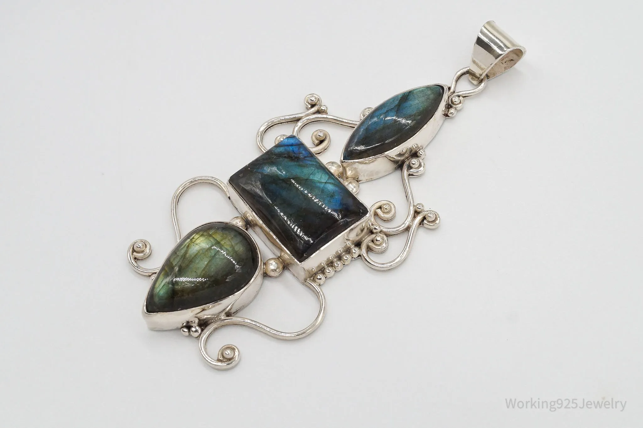 Vintage Large Labradorite Sterling Silver Necklace Pendant