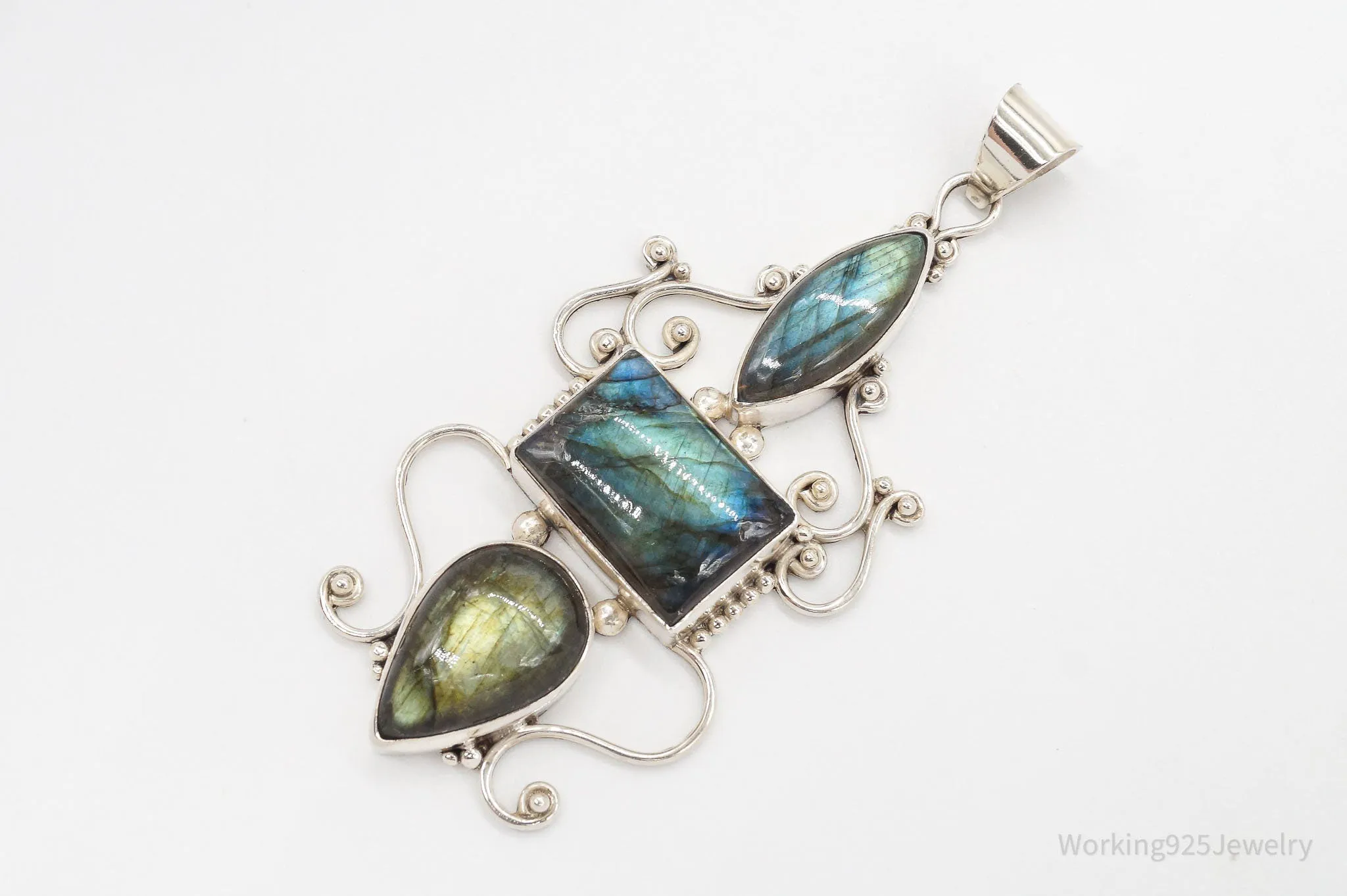 Vintage Large Labradorite Sterling Silver Necklace Pendant