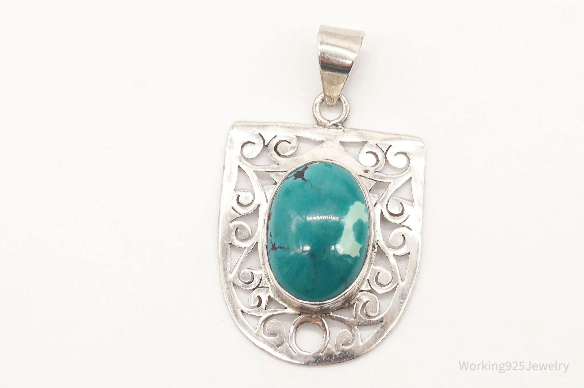 Vintage Large Turquoise Sterling Silver Necklace Pendant