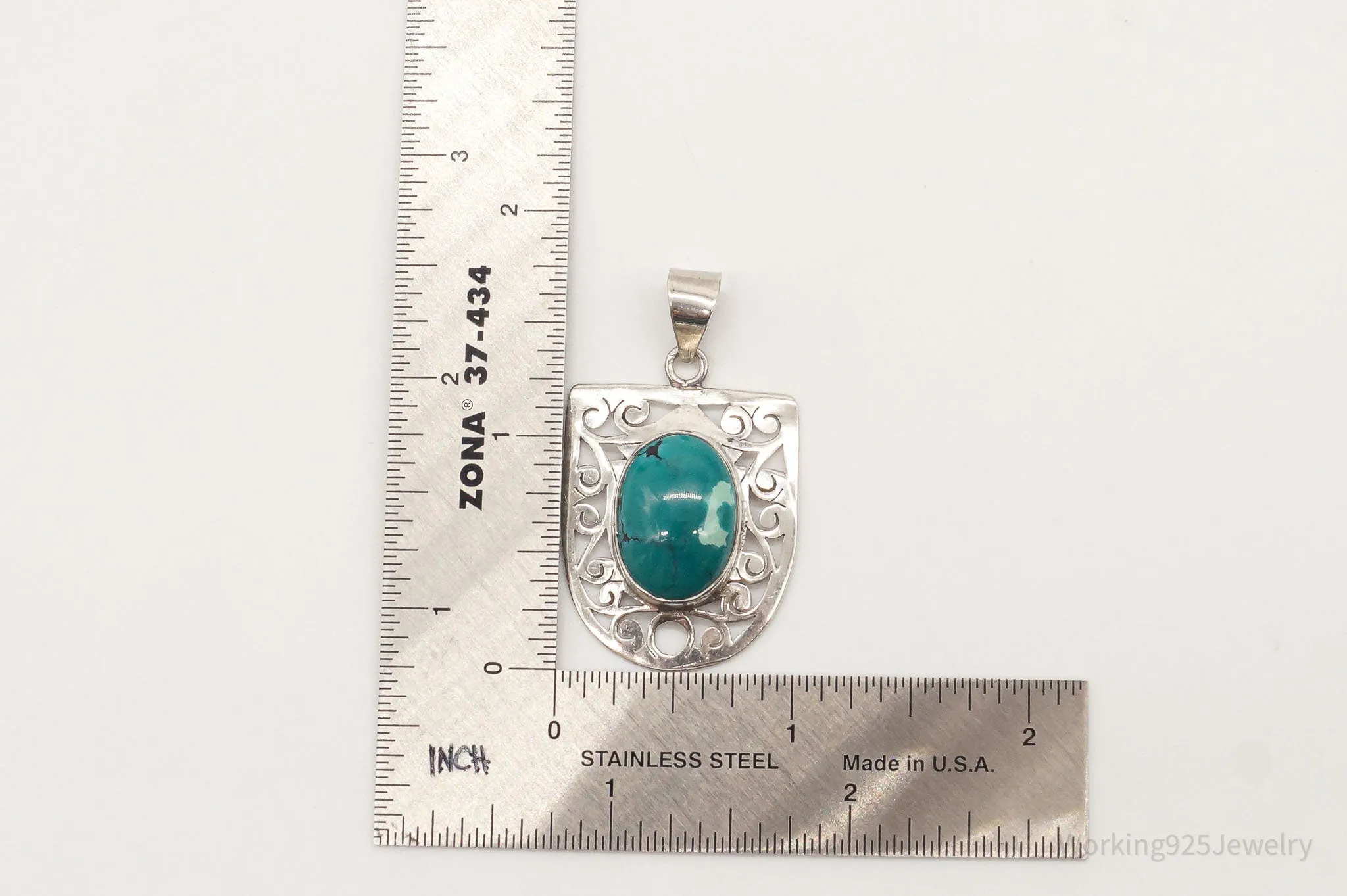 Vintage Large Turquoise Sterling Silver Necklace Pendant