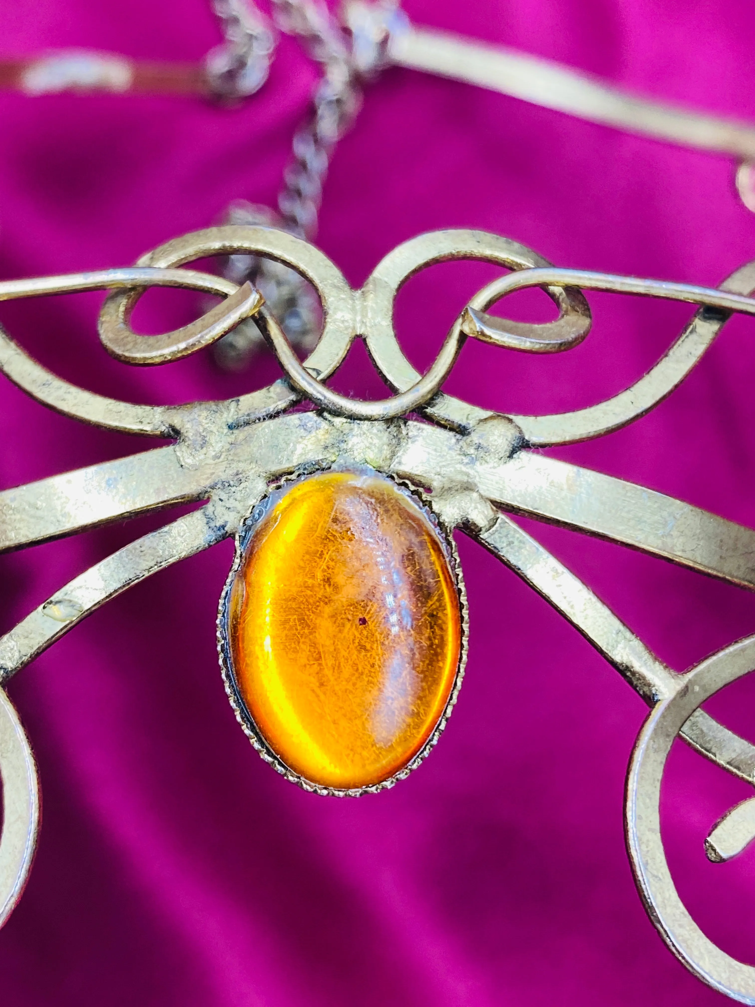 Vintage Mid-Century Goldtone Elven Tiara with Amber Lucite Stone