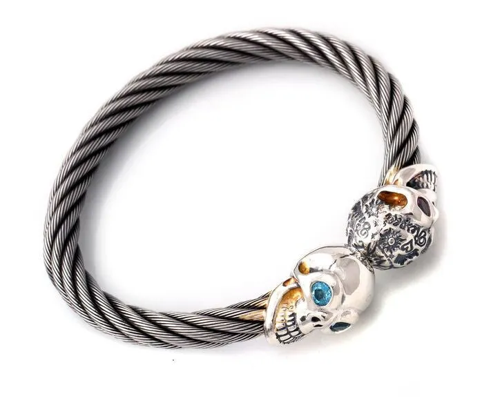 Vintage Skull Cable Bangle Bracelet Bill's Way