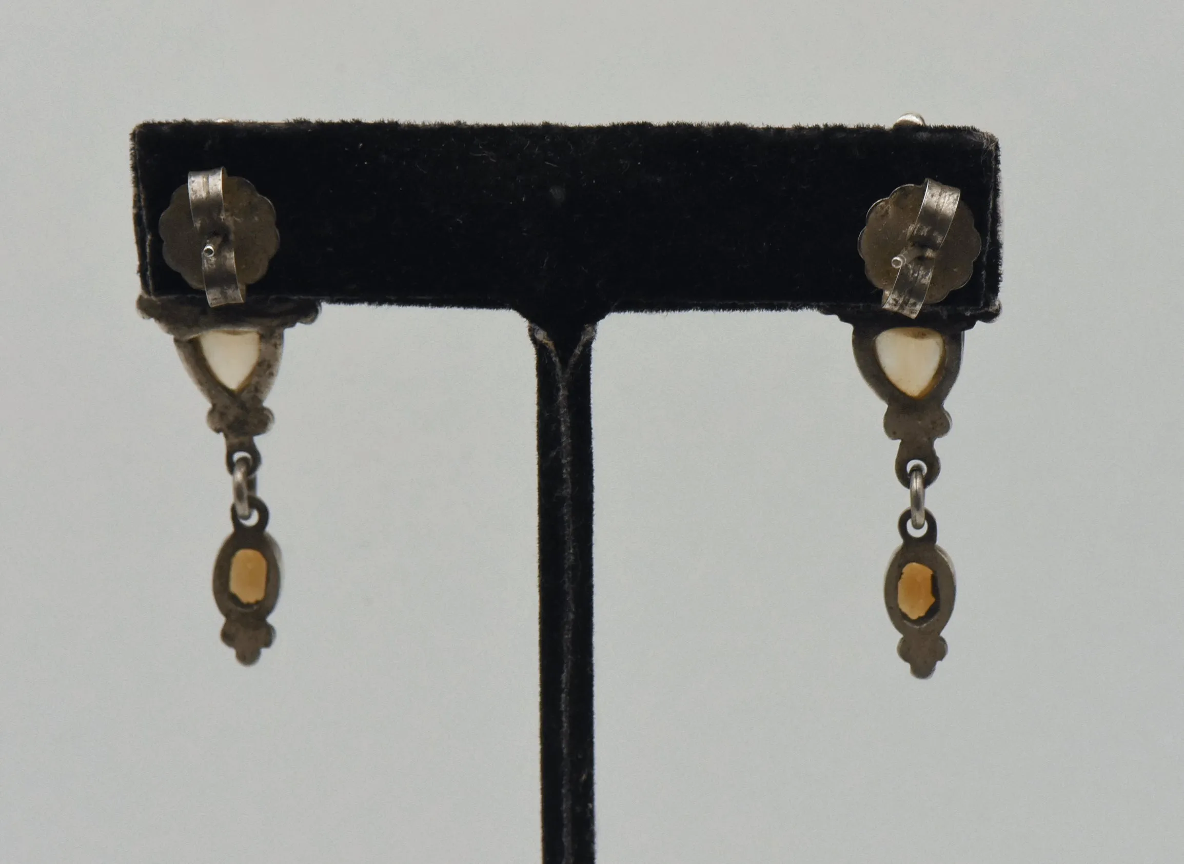 Vintage Smoky Quartz, Citrine and Topaz Sterling Silver Earrings