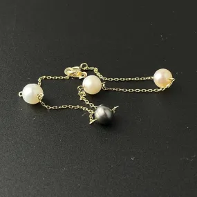 White Black Pearl 10K Gold Tin Cup Style Bracelet