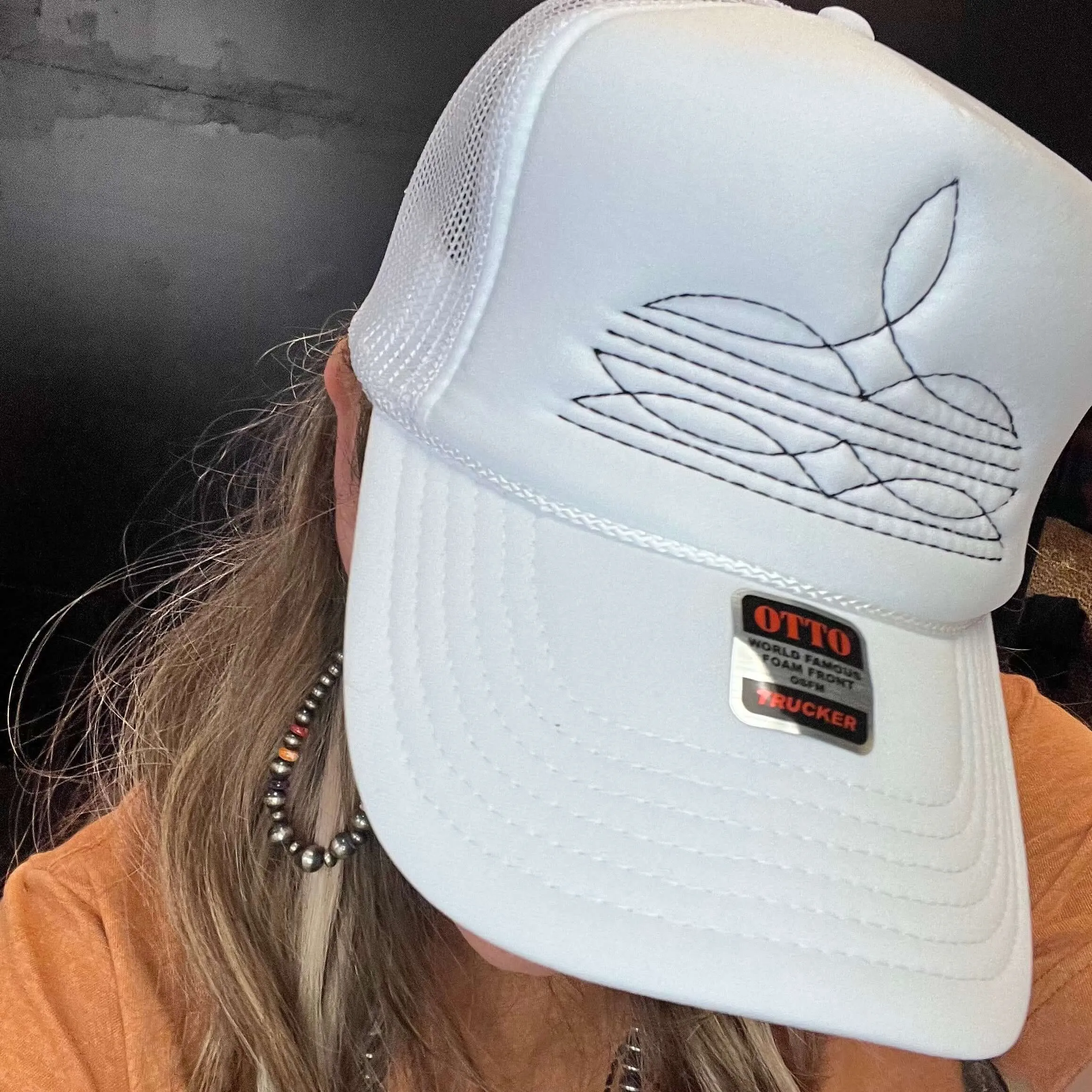 White Bootstitch Trucker Hat