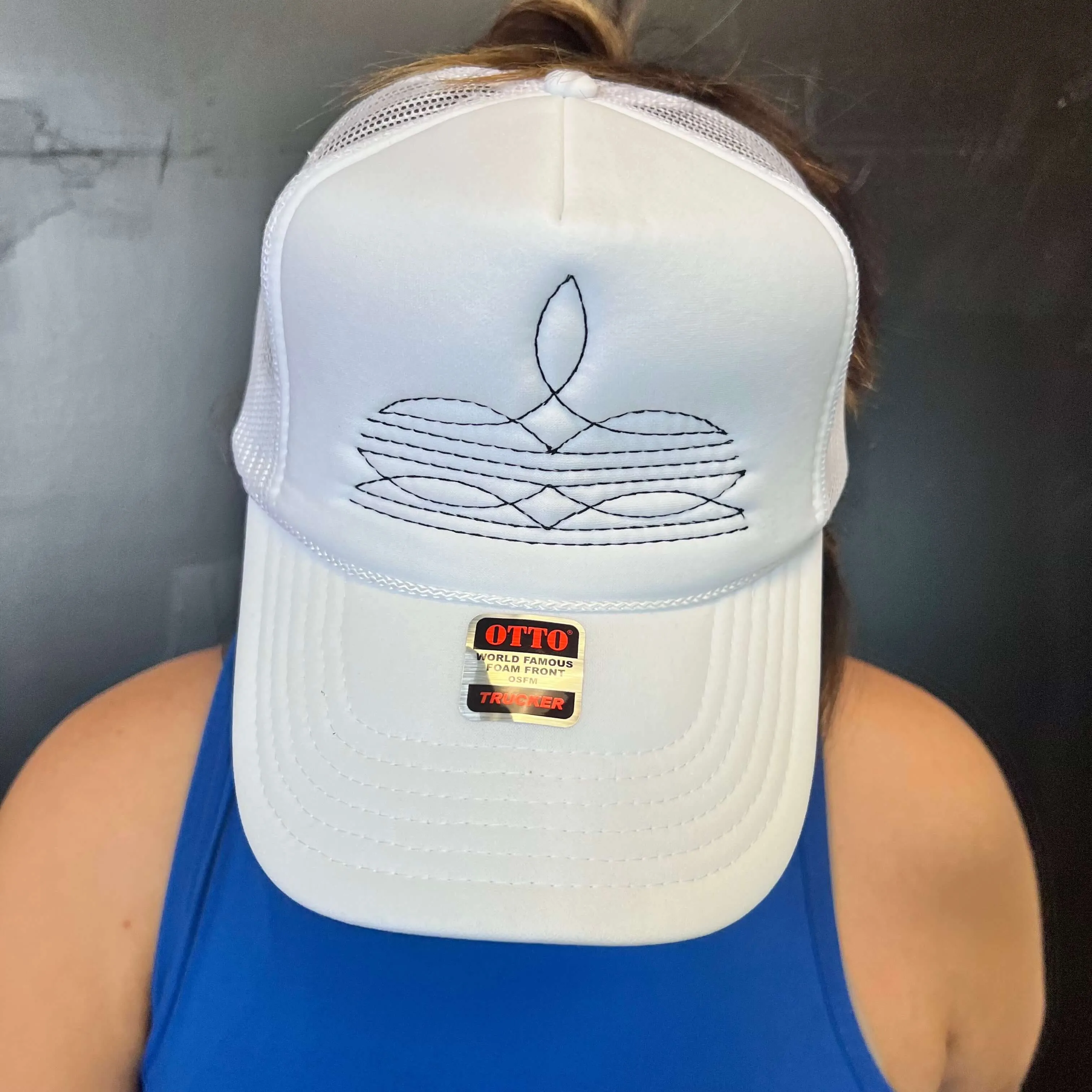 White Bootstitch Trucker Hat