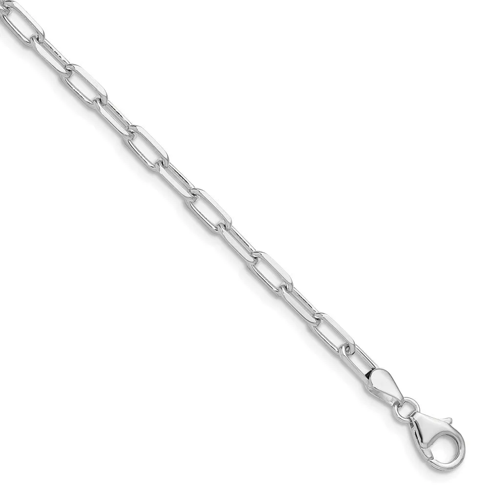 White Gold Leslie's 14k 3.5mm 7 Inches Solid Beveled Diamond Cut Paperclip Chain Bracelet Model-7357-7