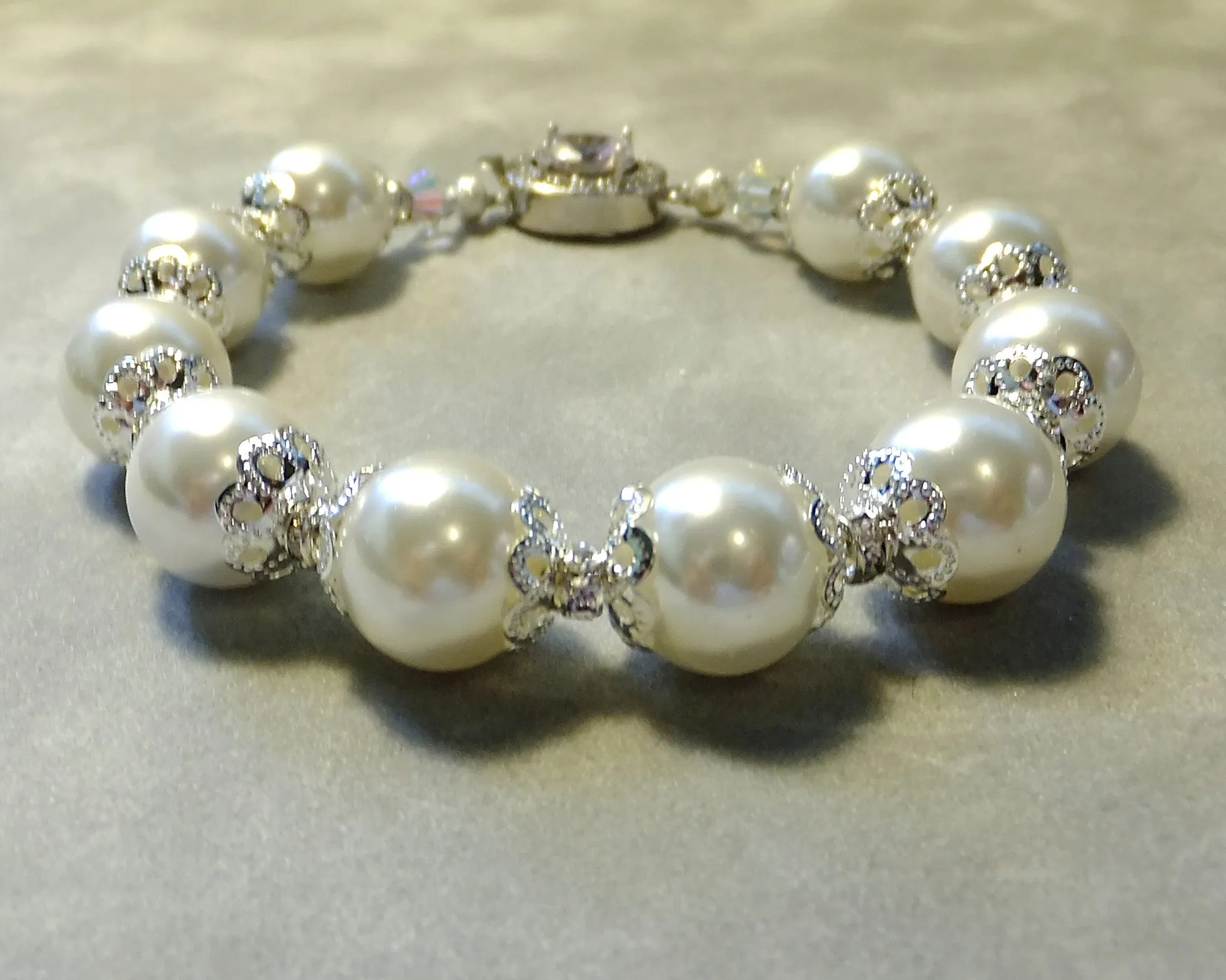 White Mother Of Pearl and Silver Bracelet