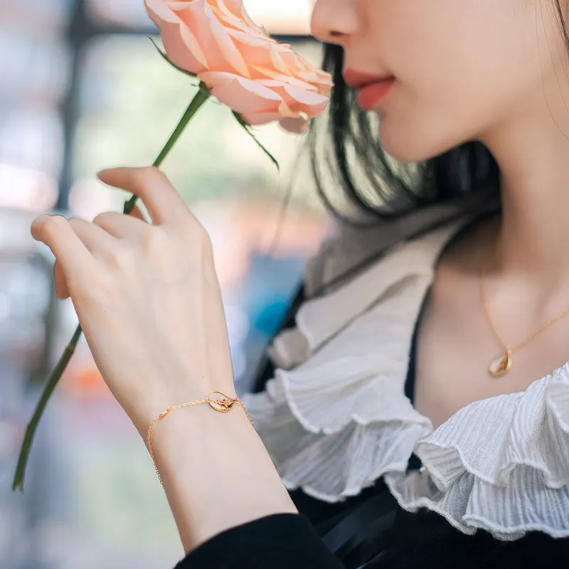 White Zircon Cherry Blossom Petal Sterling Silver Bracelet