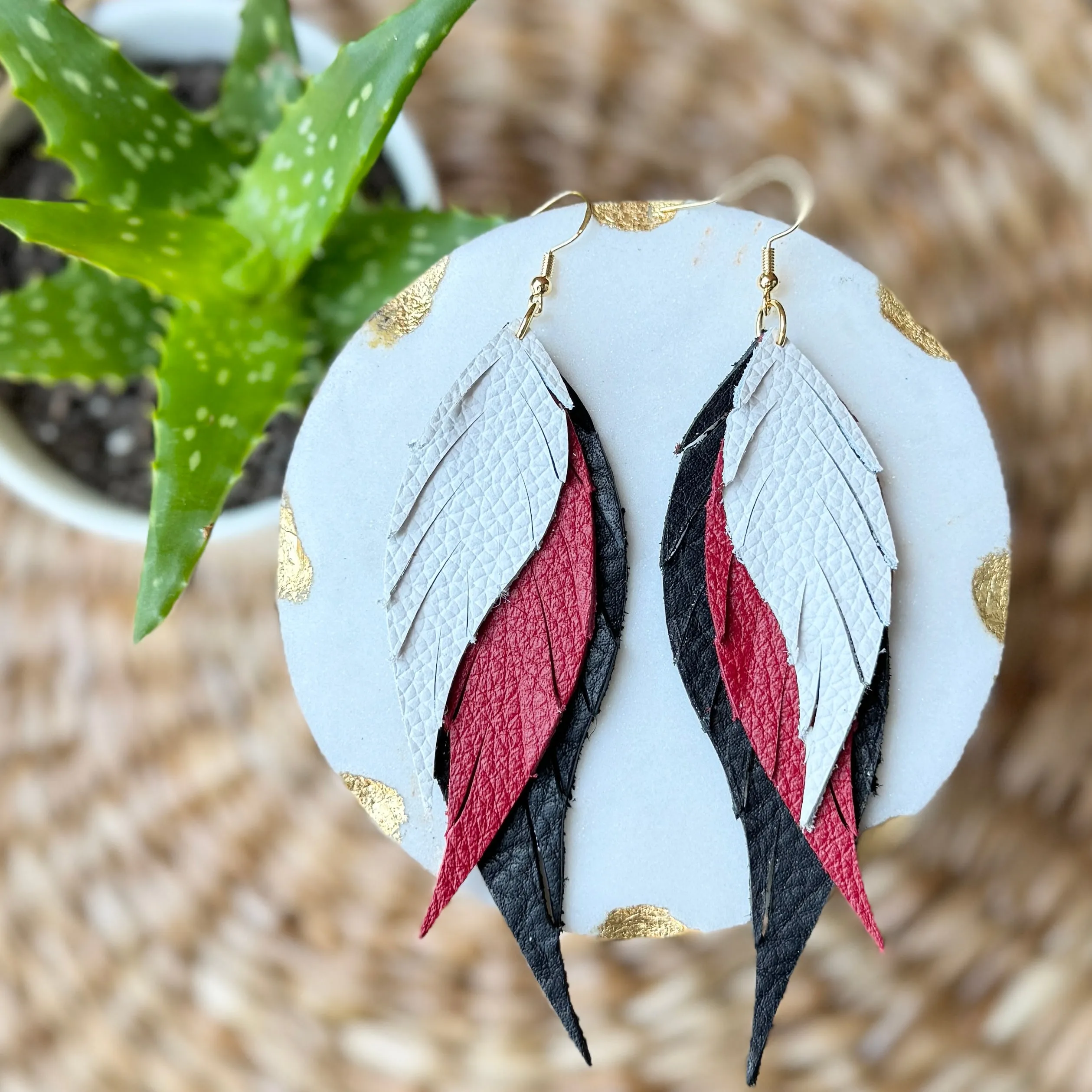 Wings of an Angel - White   Red   Black Leather Earrings