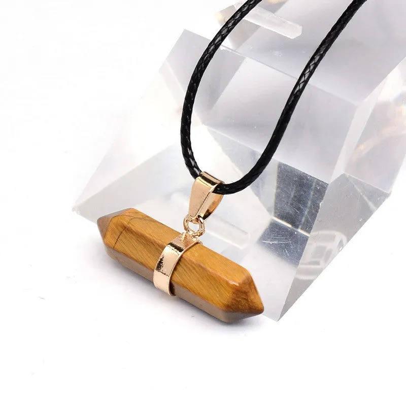 Women Healing Natural Stone Pendant Necklace Bullet Rose Quartz Crystal Amethyst Rock Gem Stone Reiki Chain Necklaces