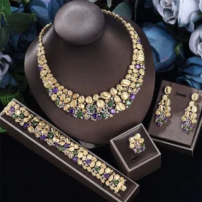 Women's Wedding Party Zircon Necklace Earrings Set of 4