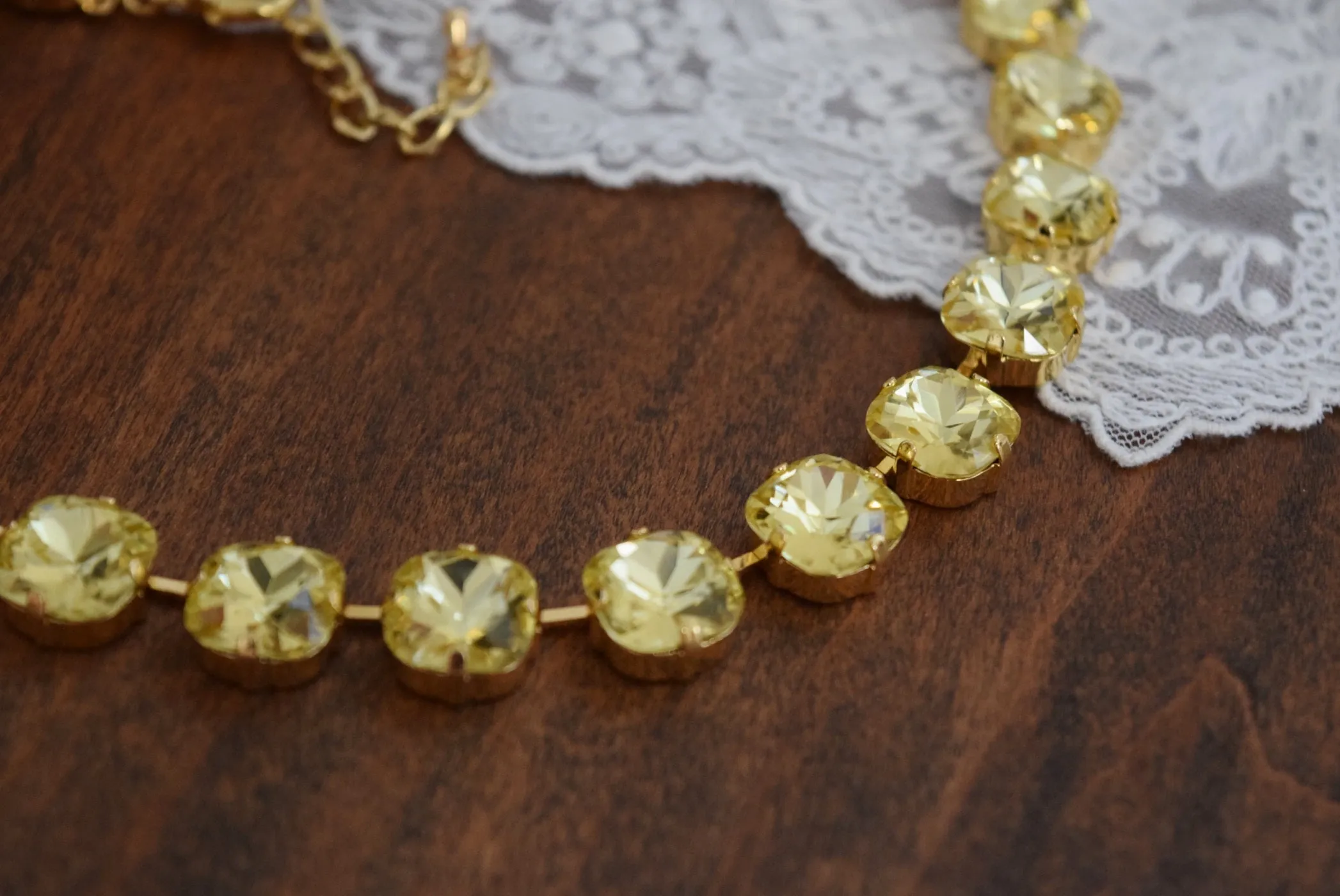 Yellow Aurora Crystal Collet Necklace - Medium Square