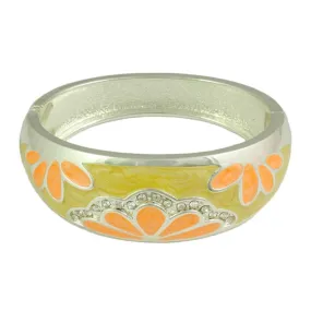 Yellow Enamel with Orange Flowers Hinged Bangle - BGR504