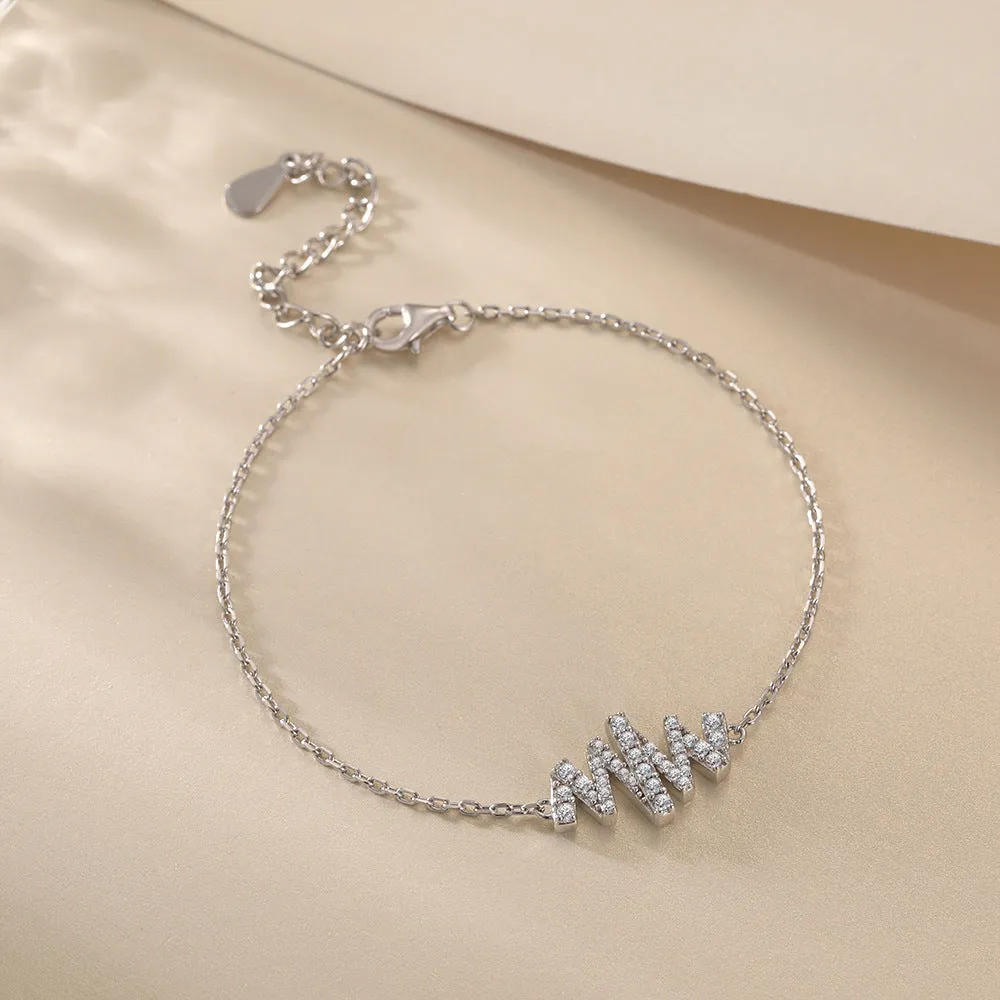 Zircon Geometrically Irregular Waves Sterling Silver Bracelet